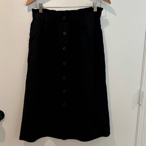 Madewell Black A-Line Linen-Blend Button Down Midi Skirt - Small